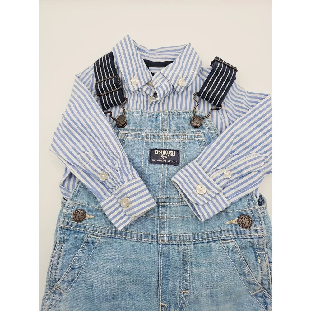 Vintage OshKosh Vestbak Shortalls & Shirt Set 6-9M